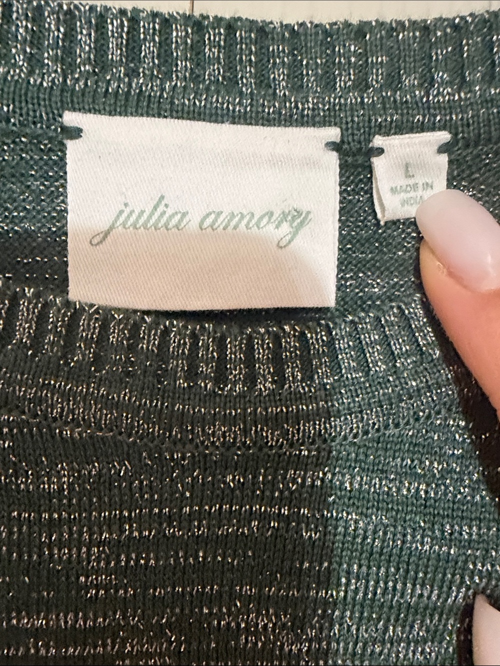 Julia Amory Tippi Top Size L Green Silver Metallic Sold Out Sweater Sleeveless - Picture 3 of 5